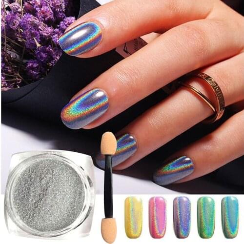 2g/Bottle Silver Laser Holographic Nail Powder Glitter Nail Art Rainbow Chrome Pigments DIY Manicure Charms Nail Art Decorations