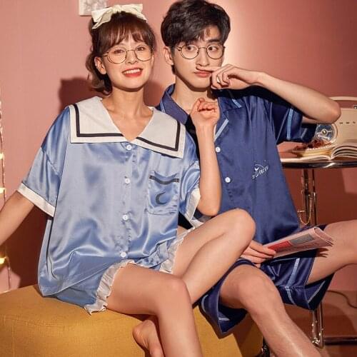 Ice Silk Summer Couples Pajamas Sets Women Men Sleepwear Pyjamas Silk Cloth Homewear Boys Girls Lovers Nightgowns