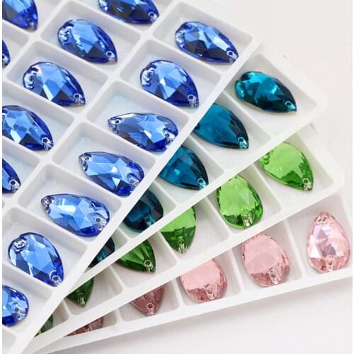 Astrobox Flatback Strass Crystal Drop Two Holes Sew On Crystal Rhinestones Dress Making Jewelry Decoration Bags Garment Shoes