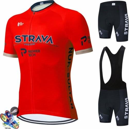 Summer 2021 Strava TEAM Short-sleeved Cycling JERSEY Bicycle Pants Suit Mens Ciclismo Thermal Fleece Cycling Maillot Culotte