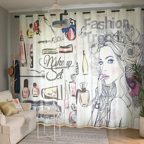 Customized Nordic Style Curtains Letter and Fashion Girl Pattern Window Curtains for Living Room Simple Modern Bedroom Curtains