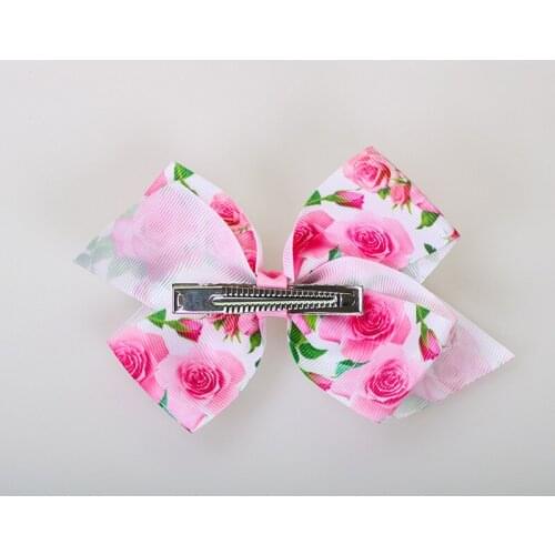 6 Pieces/Set Girls Handmade Boutique Hair Clip Children Hair Accessories Bows Rainbow Printed Knot Ribbon Bow