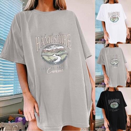 Womens Vintage Print Blouses Oversized Fashion Loose Short Sleeve Tops High Quality Simple T-shirts Футболки С Коротким Рукавом