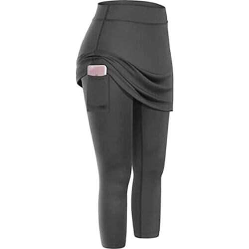 Women Sports Fitness Capris Solid Pants Leggins Pockets Elastic Sports Yoga Run Women Hot Sale Sexy Tennis Skirted Yoga Legging