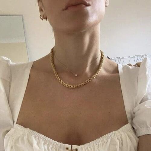 JUST FEEL Gold Silver Color Women Minimalist Necklaces Chunky Wide Thin Twisted Rope Chain Necklaces Jewelry Simple Jewelry Gift