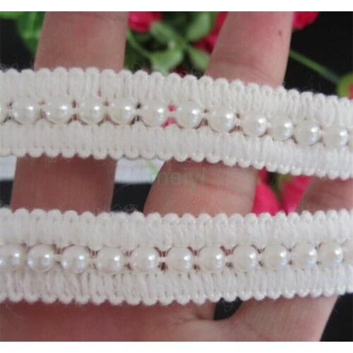 1yard 15mm Width White Cotton Pearl Beaded Embroidered Fabric Lace Trim Ribbon Handmade DIY Sewing Supplies Craft Decoration