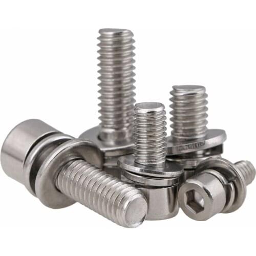 10-80 PCS M3 M4 M5 304 Stainless steel hex socket head cylindrical head three combination screw