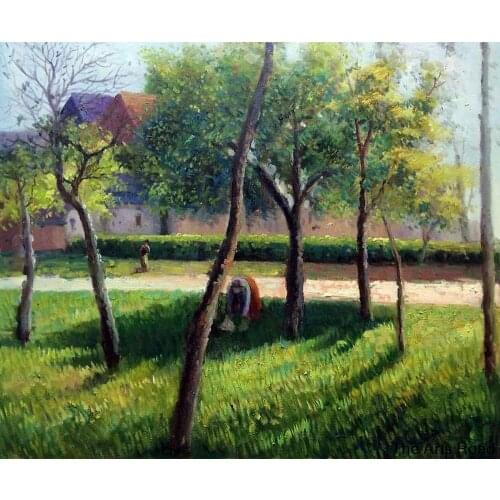 100% Hand-painted Tree Paintings for Living Room An Enclosure in Eragny by Camille Pissarro Landscape Canvas Art