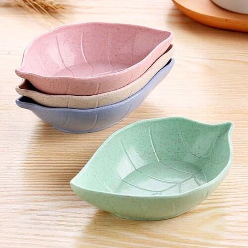 4Pcs 11x7 Cm Leaf Shape Seasoning Dish Kid Bowl Wheat Straw Soy Sauce Plate Tableware Food Container Kitchen Table Supplies