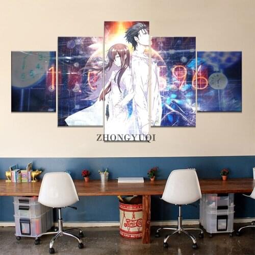 5 Pieces Canvas HD Printed Modular Pictures Anime Steins Gate Posters Wall Art Home Decoration Living Room Paintings Framework