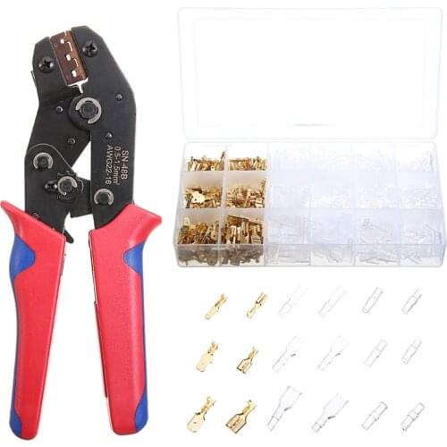 600Pcs Crimping Plier Terminal Connector Female Male Tab Connector Flat Plug 2.8mm Insulating Sleeve SN-48B Crimping Hand Tool