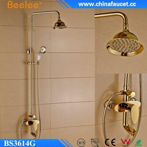 Beelee BS3614G Gold Golden Finished Shower Set Wall Mounted Bathroom Shower Faucet