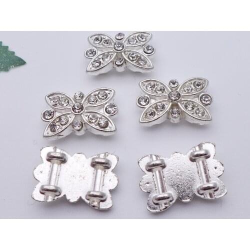 Free shipping 16.4*11mm silver butterfly/flower shape rhinestone connection beads with 4 holes clasp 100pcs/lot R303