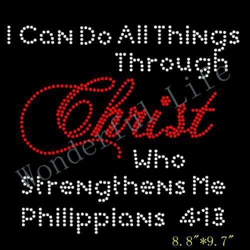 Free shipping All Things Through Christ Rhinestone Transfer