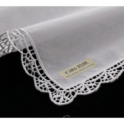 D003: White premium cotton lace handkerchiefs 12 piece/pack blank crochet hankies for women/ladies wedding gift
