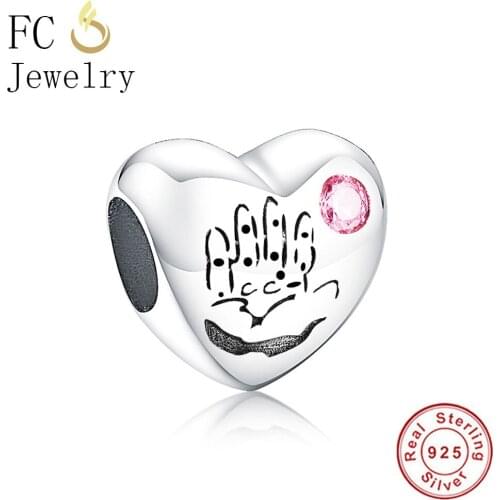 FC Jewelry Fit Original Brand Charm Bracelet 925 Silver Baby Girl Boy Heart Pink Love Palm Hand Beads For Making Berloque 2019