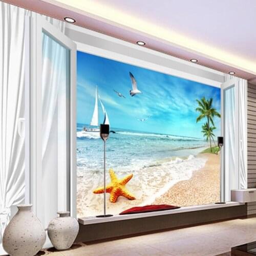 Photo Wallpaper 3D Blue Sky And White Clouds Seaside Landscape Murals Living Room TV Background Wall Cloth Papel De Parede 3 D