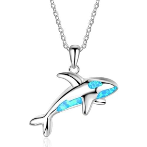FYJS Unique Silver Plated Lovely Dolphin Pendant 5 Colors Opalite Opal Necklace Link Chain Animal Jewelry