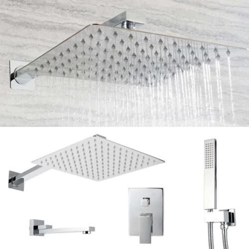 G1/2in Thread Wall Mount Concealed Bathroom Shower Set Top Sprayer Hand Shower Head Faucet Kit Bathroom Shower System set