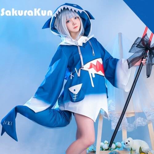 Hololive Gawr Gura Cosplay Costume ENG Shark Costume for Women Halloween Youtuber Cosplay Full Set Tail