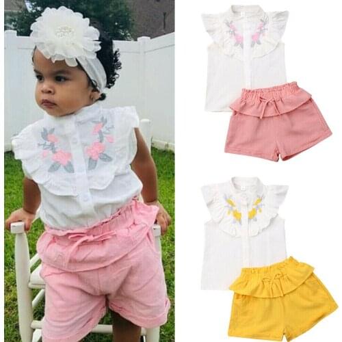 Citgeett Summer Lovely Kids Baby Girl Party Floral Sleeveless Tops Shirt Pink Short Pants Legging Outfits Set