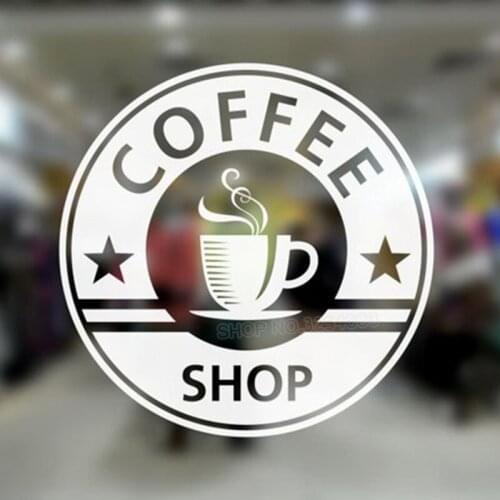 Coffee Cup Shop Wall Sticker Cup Pattern Sign For Coffee Shop Cafe Window Glass Decoration Removable Vinyl Wall Decals L813