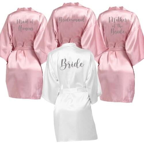 Personalized Dark pink Robe Silver Letter Kimono Satin Pajamas Wedding Robe Bridesmaid Sister Mother of the bride Robes