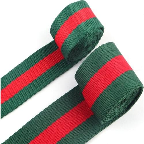 25/38mm Green Stripe Cotton Webbing Ribbon Fabric Canvas Webbing Purse Garment Pattern Strap Handbag Webbing Bag Dog Collar DIY