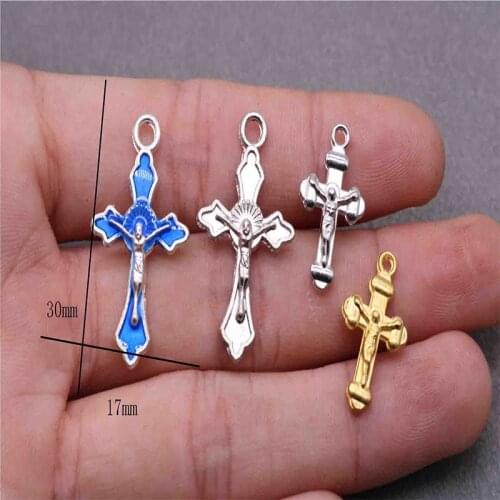Silver Plated and Flat Hlollow Cross Medal Medal Jesus Cross Making DIY Glamour Craft.100pcs