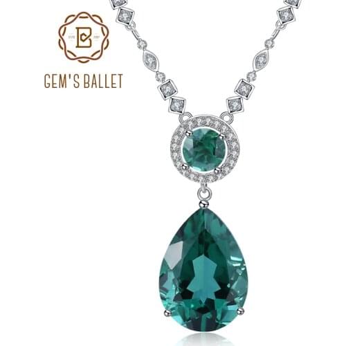 GEMS BALLET Luxury Pear Cut 11.49Ct Nano Emerald Pendant Necklace For Women 925 Sterling Silver Fine Jewelry 2018 New