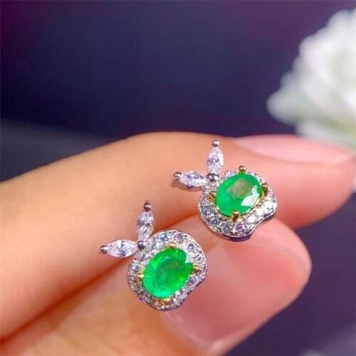 Vintage Emerald Stud Earrings 3.5*4.5mm Natural Emerald Silver Earrings Solid 925 Sterling Silver Emerald Earrings Romantic Gift