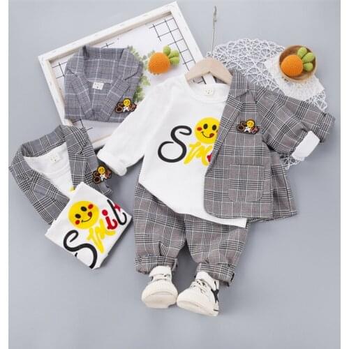 Spring Autumn Children Casual Clothes Kid Boy Lattice Suit Shirt Pants 3pcs/sets Baby Infant Fashion Clothing Toddler Sportswear