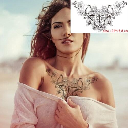 Waterproof Tattoo Sticker butterfly flower bird sexy chest back Fake Tatoo water transfer Flash Tatto Breast Art for Woman girl