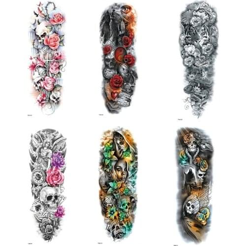 Temporary Tattoo Sticker Full Arm Large Waterproof Tatoo Stickers Skull Lion Wolf Fake Tattoo Temporary Men women Fake Tattoos