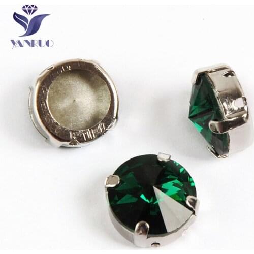 YANRUO 1122 All Sizes Emerald Rivoli Pointed Back Craft Gems Strass Sew On Rhinestones Crystals For Decoration