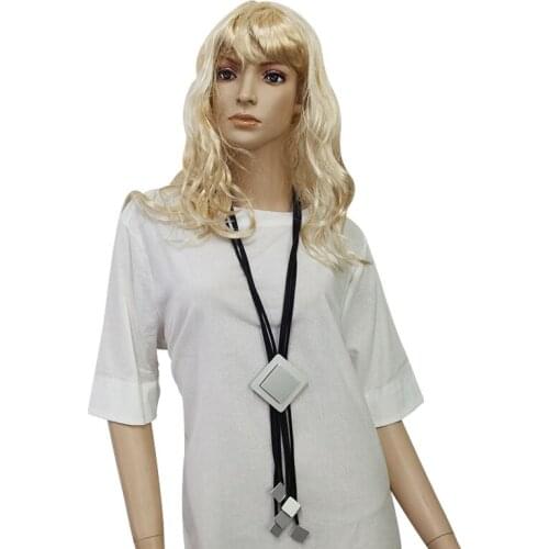 YD&YDBZ Aluminum Sheet Square Pendant Necklace Women Fashion Black Leather Rubber Rope Necklaces Clothes Accessories Girl Gift