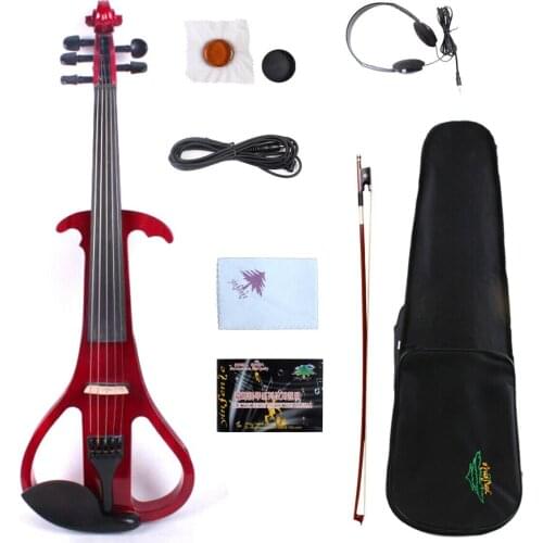 Yinfente 5String Red Electric Silent Violin 4/4 Natural wood Free Case Bow #EV3