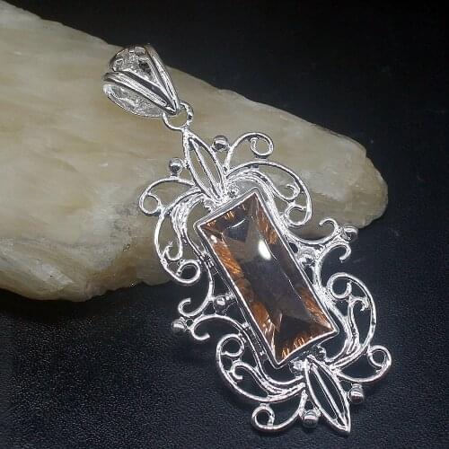 Gemstonefactory Jewelry Big Promotion 925 Silver Royal Rectangle Honey Topaz Women Ladies Mom Gifts Necklace Pendant 20213575