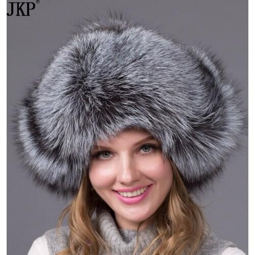 Bomber real fur hat for women winter fox raccoon fur hat waterproof cloth fashion leather hat female ear protector cap HJL-05