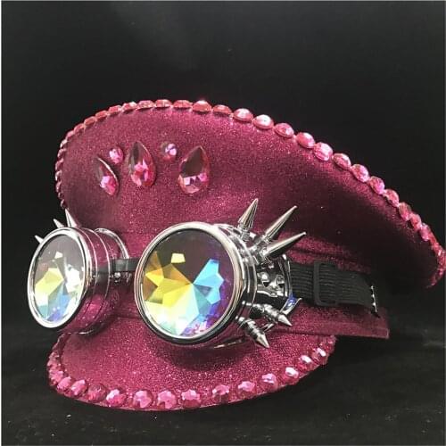 Women Fashion Authentic Pink Police Hat With Metal Classes Captain Hat Performance Military Hat Guard Adult Hat