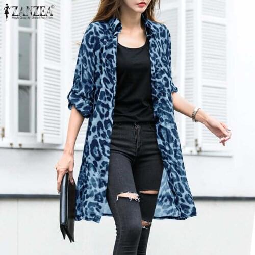 Womens Printed Blouses ZANZEA 2021 Elegant Summer Cardigans Leopard Long Kimono Cape Female Lapel Tunic Plus Size Chemise 5XL