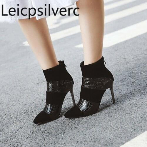 Womens Boots New Autumn And Winter Pointed Color matching zipper High heel Short tube Womens shoes plus size 33-43 9.5cm high