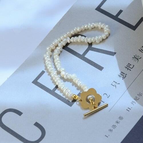 Minar Delicate Irregular Baroque Pearl Beaded Bracelets for Women Ladies Gold Color Hollow Flower Charm Bracelets Cute Jewelry