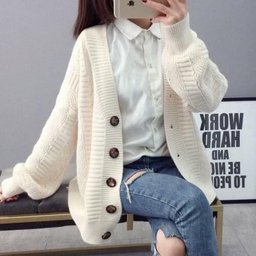Puff Sleeve Womens Sweaters 2021Cardigans Women Sweter Button Pull Femme Solid Autumn Winter Sweater Women V Neck Sweater Female