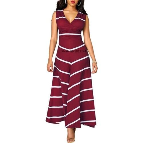 Ladies V-neck sleeveless high-waist striped long dress Ladies evening dress abendkleider 2021