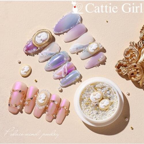 1BOX Pearl Statue Beauty Avatar 3D Nail DecorationsFrame Statues DIY Nail Accessories Vintage Manicure European Style Design