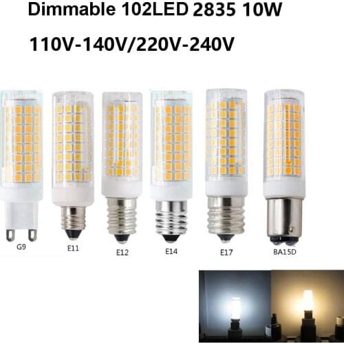 10PCS Mini Corn Bulb Crystal Chandelier Light 110v 220v Dimmable G9 E11 E12 E14 E17 BA15D G4 GY6.35 G8 LED Bulb LED 10W 102 leds