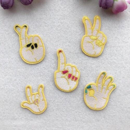 100pcs/lot Small Embroidery Patches Clothing Decoration Accessories Funny Gestures Women Palm Diy Iron Heat Transfer Applique