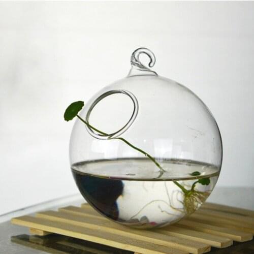 Diameter=15cm 2pcs/pack Transparent Glass Terrarium Aquarium Home Decorative Handmade Hanging Fishbowl Flat and Round Bottom