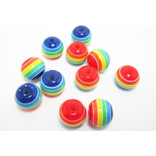 20pcs Resin rainbow beads 10mm polychrome Stripe plastic beads